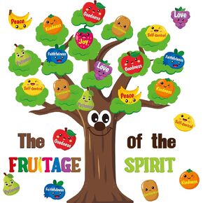 AgincBerry Fruit Bible Tree Cutouts - 76PCS Bible Accents Fruit Age of The Spirit Trees Cutouts Decor for Christian Classroom Bulletin Board Back to School Faith Religious Sunday School Decorations