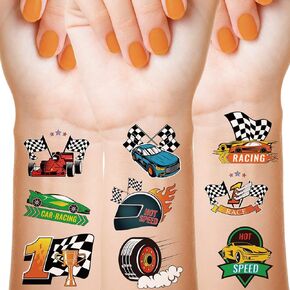 144 Pieces Race Car Temporary Tattoos Car Tattoos Race Cars Stickers Two Fast Race Car Party Favors Racecar Birthday Decoration Supplies
