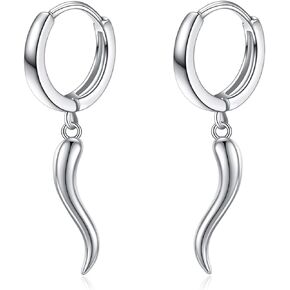 YAFEINI Italian Horn Earrings 925 Sterling Silver Italian Horn Cornicello Earrings Good Luck Protection Amulet Jewelry for Women Men