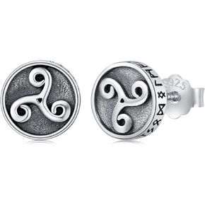 Black Onyx Earrings 925 Sterling Silver Celtic Viking Earrings Zircon Stud Earrings Hypoallergenic Punk Gothic Jewelry Gifts for Women Men
