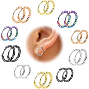 10 Pairs 20G Surgical Steel Huggie Hoop Earrings for Women Men Hypoallergenic Cartilage Helix Hoop Earrings Lobes Hinged Sleeper Earrings Hoops 6-14mm