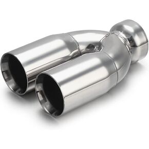 A-KARCK Dual Outlet Exhaust Tip 3" Inlet,Polished Double Wall Tailpipe Tip 3" Inlet Dual 3" Outlet 9.5" Long, Stainless Steel