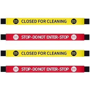 4 Pcs Closed for Cleaning Sign and Do Not Enter Sign with Magnetic Ends Door Barricade Sign Red and Yellow Warning Nylon Door Barricade Barrier for Metal Restroom Door, 42 x 3.5 Inches