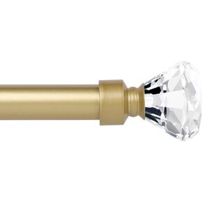 KNOBWELL Golden Curtain Rod, Decrative Single Curtain Rod 1 Inch Diameter, Adjustable Drapery Rod Extends from 48 to 86 Inches with Crystal Diamond Finials, Brass Cafe Window Rods
