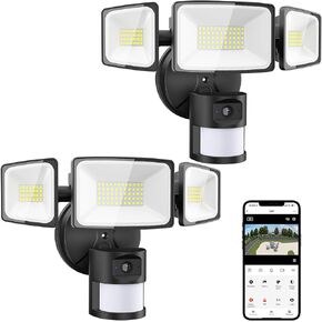 Onforu Floodlight Camera Outdoor, 2 Packs 55W Smart Security Wired Cam with 5500LM LEDs 2K HD IP65 Motion Detection, 67dB Siren, 2-Way Audio, 125° Full Color Recordings for Home Security