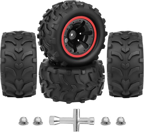 4PCS AllinRC Pre-Glued 1/10 RC Monster Truck Tires & 12mm Hex Wheels for Brushless Traxxas Stampede Rustler VXL Redcat Blackout Volcano Arrma Tekno HSP HPI Savage XS All-Terrain Tires (Type A) in Saudi Arabia