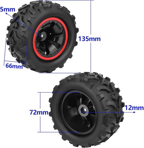 4PCS AllinRC Pre-Glued 1/10 RC Monster Truck Tires & 12mm Hex Wheels for Brushless Traxxas Stampede Rustler VXL Redcat Blackout Volcano Arrma Tekno HSP HPI Savage XS All-Terrain Tires (Type A) in Saudi Arabia