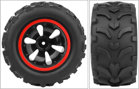 4PCS AllinRC Pre-Glued 1/10 RC Monster Truck Tires & 12mm Hex Wheels for Brushless Traxxas Stampede Rustler VXL Redcat Blackout Volcano Arrma Tekno HSP HPI Savage XS All-Terrain Tires (Type A) in Saudi Arabia