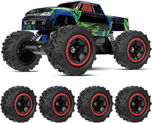 4PCS AllinRC Pre-Glued 1/10 RC Monster Truck Tires & 12mm Hex Wheels for Brushless Traxxas Stampede Rustler VXL Redcat Blackout Volcano Arrma Tekno HSP HPI Savage XS All-Terrain Tires (Type A) in Saudi Arabia