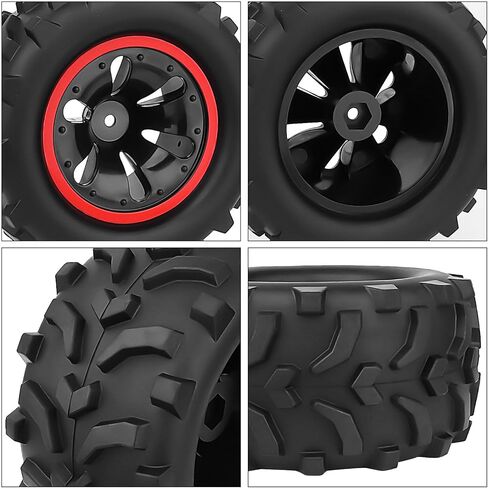 4PCS AllinRC Pre-Glued 1/10 RC Monster Truck Tires & 12mm Hex Wheels for Brushless Traxxas Stampede Rustler VXL Redcat Blackout Volcano Arrma Tekno HSP HPI Savage XS All-Terrain Tires (Type A) in Saudi Arabia