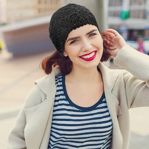 4 Pcs Crochet Slouchy Beanie Hat Fall Handmade Knit Floral Skull Cap Cotton Cutout Summer Hats for Women Lightweight Knitted (Black, Beige, Wine Red, Khaki) in Saudi Arabia