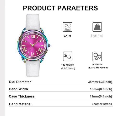 Bisley Women Watch Rainbow Analog Watches White Leather Strap Watch in Saudi Arabia