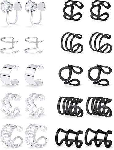 SCERRING Ear Cuff Fake Lip Helix Cartilage Clip On Wrap Earrings Non Piercing Earring Jewelry Set For Women Girls Stainless Steel 10 Pairs in Kuwait