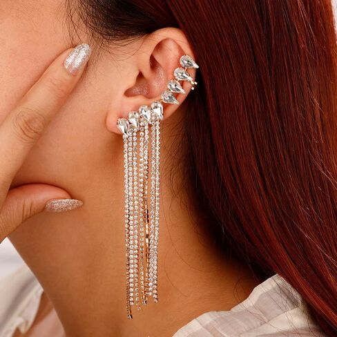 Xerling Alloy Gold Tassel Earring with Rhinestones for Women in Saudi Arabia