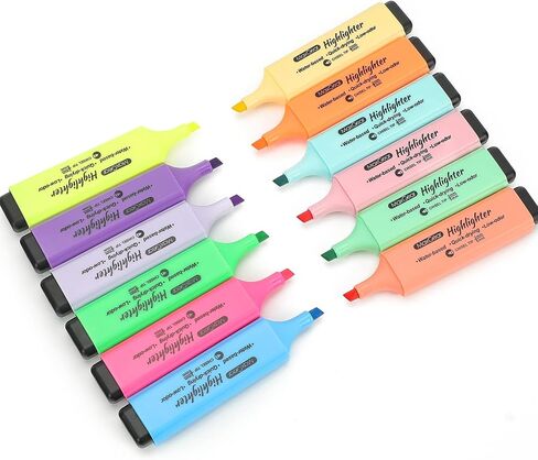 MaxGear Highlighter Pastel Colors Chisel Tip Marker Pens, 12 Assorted Colors Cute Highlighters Pastel Highlighter Set with Low Ordor Ink in Saudi Arabia