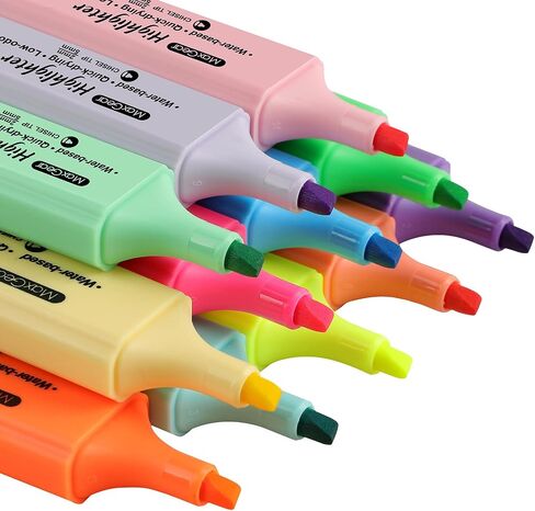 MaxGear Highlighter Pastel Colors Chisel Tip Marker Pens, 12 Assorted Colors Cute Highlighters Pastel Highlighter Set with Low Ordor Ink in Saudi Arabia