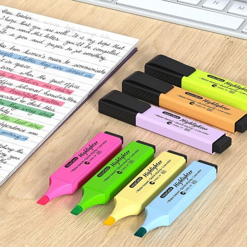 MaxGear Highlighter Pastel Colors Chisel Tip Marker Pens, 12 Assorted Colors Cute Highlighters Pastel Highlighter Set with Low Ordor Ink in Saudi Arabia