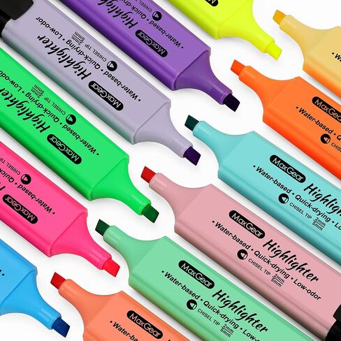 MaxGear Highlighter Pastel Colors Chisel Tip Marker Pens, 12 Assorted Colors Cute Highlighters Pastel Highlighter Set with Low Ordor Ink in Saudi Arabia