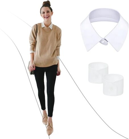 Beut Bucf & Co ياقة وهمية وأساور وهمية طبقات نصف قمصان قابلة للفصل بياقة بيضاء للبلوزات والقمصان ذات الأزرار in Kuwait