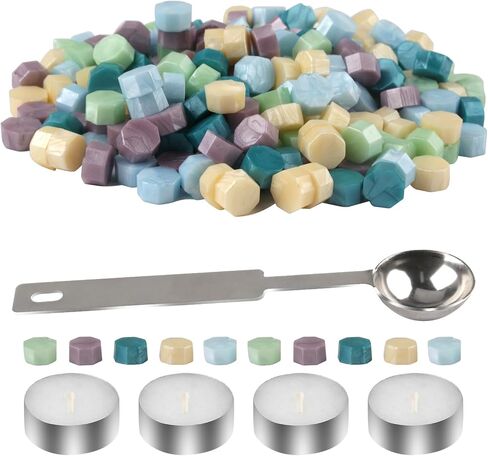 Wax Seal Beads, Vosypoky 400 PCS Sealing Wax Beads with 1PCS Wax Seal Melting Spoons and 6 Candles for Sealing Wax, Sealing Beads for Making Wedding and Party Invitations in Saudi Arabia