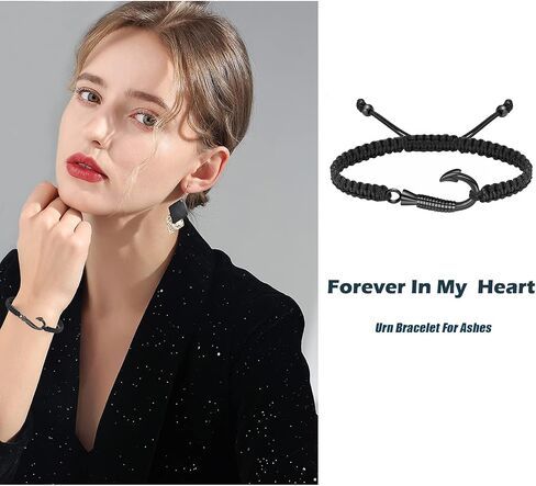 Hearbeingt مجوهرات جنائزية خطاف الصيد جرة سوار للرماد للإنسان الحيوانات الأليفة حبل مضفر قابل للتعديل تذكار سوار جرة الإسورة in Saudi Arabia