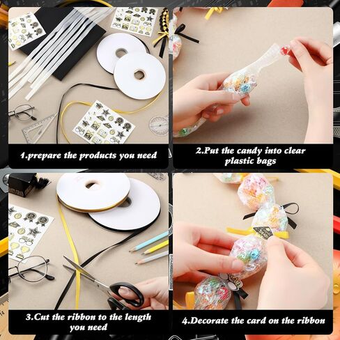 60 Set 2024 Graduation Candy Lei Making Kit DIY Lei Netting Tubing Includes 5 ft Graduation Lei Netting Bags 2 Rolls 300 ft Ribbon 600 Stickers for Graduation Party Gift Lei Kit, Gold and Black in Saudi Arabia