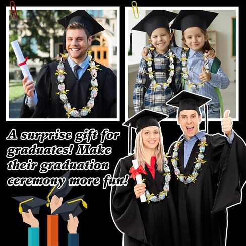60 Set 2024 Graduation Candy Lei Making Kit DIY Lei Netting Tubing Includes 5 ft Graduation Lei Netting Bags 2 Rolls 300 ft Ribbon 600 Stickers for Graduation Party Gift Lei Kit, Gold and Black in Saudi Arabia