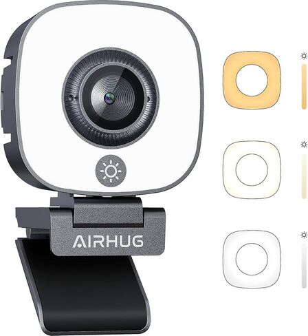 AIRHUG 2K Webcam with Ring Light, Web Camera with Dual Microphones, USB Plug and Play for Laptop,with Privacy Cover,Compatible Skype Zoom YouTube in Kuwait