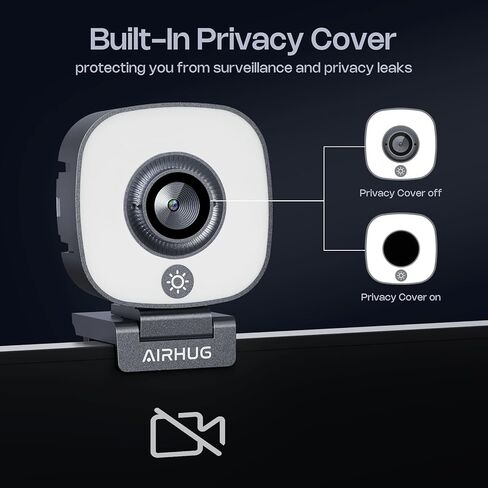 AIRHUG 2K Webcam with Ring Light, Web Camera with Dual Microphones, USB Plug and Play for Laptop,with Privacy Cover,Compatible Skype Zoom YouTube in Kuwait