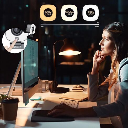 AIRHUG 2K Webcam with Ring Light, Web Camera with Dual Microphones, USB Plug and Play for Laptop,with Privacy Cover,Compatible Skype Zoom YouTube in Kuwait
