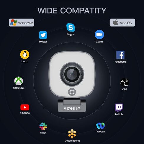 AIRHUG 2K Webcam with Ring Light, Web Camera with Dual Microphones, USB Plug and Play for Laptop,with Privacy Cover,Compatible Skype Zoom YouTube in Kuwait