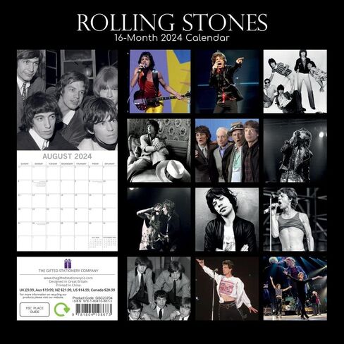 2024 Square Wall Calendar - Rolling Stones 12 x 12 Inch Monthly View, 16-Month, Art Theme, Includes 180 Reminder Stickers in Saudi Arabia