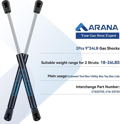 ARANA 9 بوصة 24 رطل/107 N دعامات غازية للصدمات الزنبركية 9 بوصة 24 رطل دعم الرفع C16-23733 لصندوق الأدوات وغطاء صندوق الأدوات وخزانة باب الشاحنة، مجموعة من 2 in Kuwait