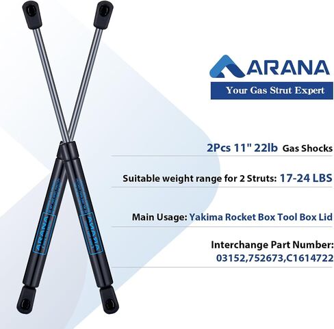 ARANA 9 بوصة 24 رطل/107 N دعامات غازية للصدمات الزنبركية 9 بوصة 24 رطل دعم الرفع C16-23733 لصندوق الأدوات وغطاء صندوق الأدوات وخزانة باب الشاحنة، مجموعة من 2 in Kuwait