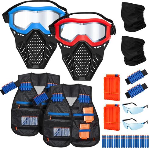 4 Pcs Kids Tactical Vest Kit Tactical Mask Include 2 Sets Tactical Vest Kit 2 Pcs Full Mask Protect Eyes for Boys Girls Face Protective Shooting Game Party Series in Saudi Arabia