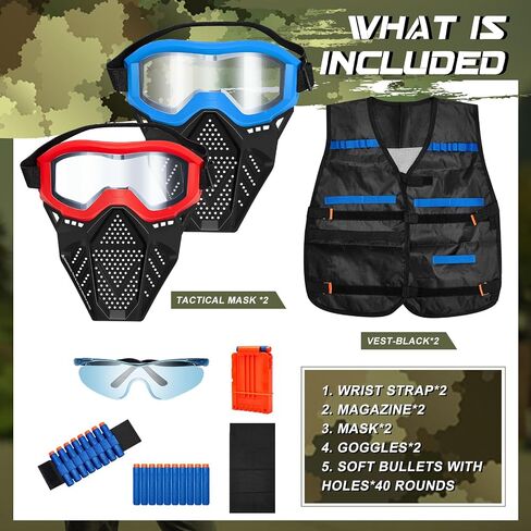 4 Pcs Kids Tactical Vest Kit Tactical Mask Include 2 Sets Tactical Vest Kit 2 Pcs Full Mask Protect Eyes for Boys Girls Face Protective Shooting Game Party Series in Saudi Arabia