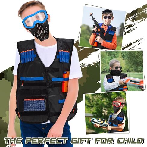 4 Pcs Kids Tactical Vest Kit Tactical Mask Include 2 Sets Tactical Vest Kit 2 Pcs Full Mask Protect Eyes for Boys Girls Face Protective Shooting Game Party Series in Saudi Arabia