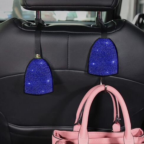 Pinbola 2pcs/Pack Shining Bling Car Back Seat Hidden Hook Headrest Hanger Luster Crystal Diamond Car Decor Accessories for Women Universal Fit (Black) in Saudi Arabia