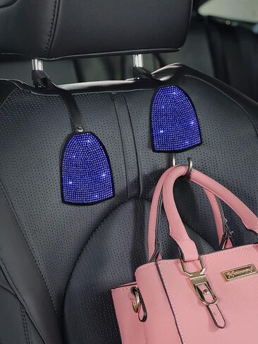 Pinbola 2pcs/Pack Shining Bling Car Back Seat Hidden Hook Headrest Hanger Luster Crystal Diamond Car Decor Accessories for Women Universal Fit (Black) in Saudi Arabia