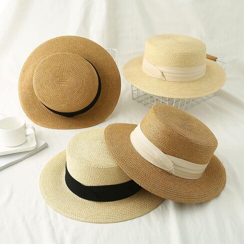 Lanzom النساء الرجال واسعة حافة الرافية قبعة من القش قبعة فيدورا الصيف الشاطئ قبعة الشمس قبعة القش للنساء in Kuwait