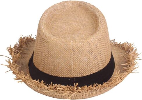 Fringed Straw Fedora Hat for Women Men Short Brim Roll Up Trilby Panama Hat UPF 50+ Summer Beach Straw Sun Hat Retro Jazz Hat in Saudi Arabia