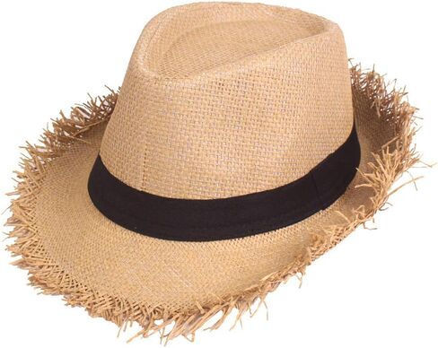 Fringed Straw Fedora Hat for Women Men Short Brim Roll Up Trilby Panama Hat UPF 50+ Summer Beach Straw Sun Hat Retro Jazz Hat in Saudi Arabia