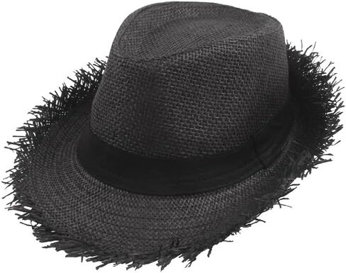 Fringed Straw Fedora Hat for Women Men Short Brim Roll Up Trilby Panama Hat UPF 50+ Summer Beach Straw Sun Hat Retro Jazz Hat in Saudi Arabia