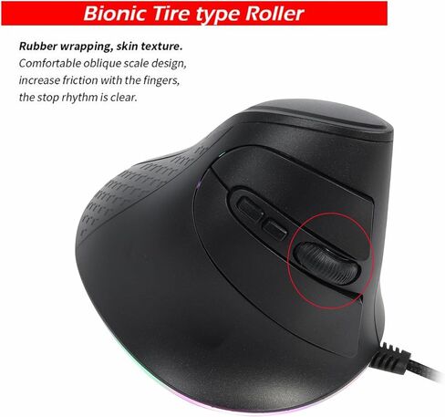 YOCUNKER USB ماوس عمودي سلكي 11 RGB بإضاءة خلفية 7200 نقطة في البوصة ماوس بصري مريح قابل للتعديل 6 أزرار، يقلل من إجهاد المعصم، متوافق مع MacBook/PC/الكمبيوتر المحمول/سطح المكتب/Windows/Mac OS (أسود) in Kuwait
