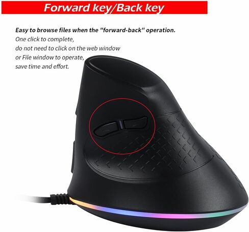 YOCUNKER USB ماوس عمودي سلكي 11 RGB بإضاءة خلفية 7200 نقطة في البوصة ماوس بصري مريح قابل للتعديل 6 أزرار، يقلل من إجهاد المعصم، متوافق مع MacBook/PC/الكمبيوتر المحمول/سطح المكتب/Windows/Mac OS (أسود) in Kuwait