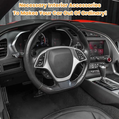 غطاء عجلة القيادة من ألياف الكربون غطاء قولبة لسيارة شيفروليه كورفيت C7 Z06 Z51 ZR1 Stingray Grand Sport 2014 2015 2016 2017 2018 2019 ملحقات داخلية صغيرة واحدة (أسود) in Kuwait