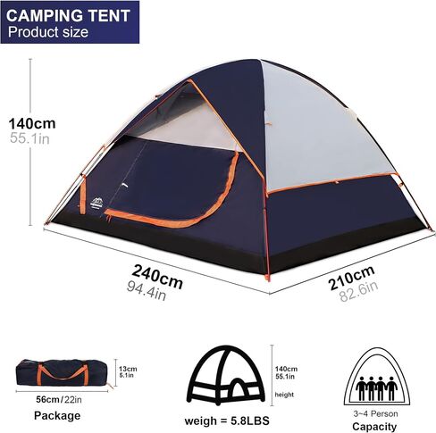 Camping Tent 1/2/3/4 Person,Portable Windproof Dome Tent,Lightweight Waterproof Family Hiking Tent w/Removable Rain Fly for Adults Kids Backpacking,Easy Setup for Camp Outdoor in Saudi Arabia