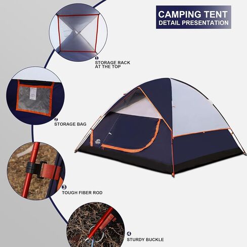 Camping Tent 1/2/3/4 Person,Portable Windproof Dome Tent,Lightweight Waterproof Family Hiking Tent w/Removable Rain Fly for Adults Kids Backpacking,Easy Setup for Camp Outdoor in Saudi Arabia