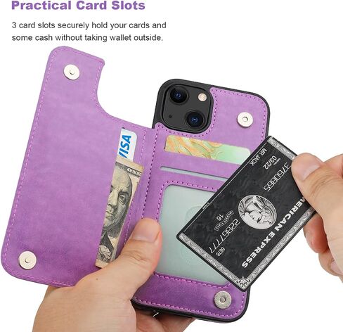 Vaburs Compatible with iPhone 13 Case Wallet with Card Holder, Embossed Butterfly Pattern PU Leather Double Buttons Flip Shockproof Protective Cover for Magnetic Car Mount 6.1 Inch (Blue) in Saudi Arabia