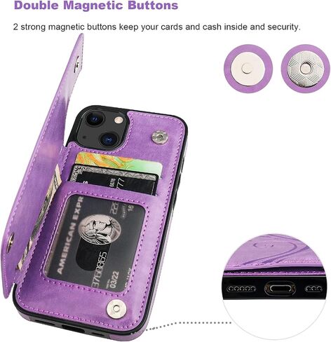 Vaburs Compatible with iPhone 13 Case Wallet with Card Holder, Embossed Butterfly Pattern PU Leather Double Buttons Flip Shockproof Protective Cover for Magnetic Car Mount 6.1 Inch (Blue) in Saudi Arabia